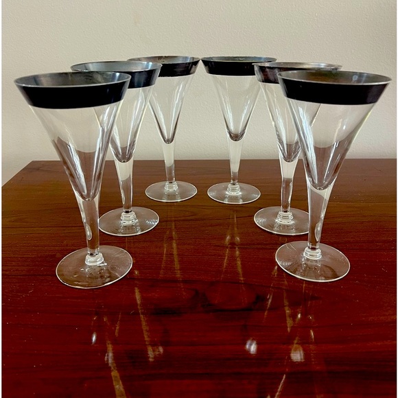 Dorothy Thorpe Other - 6 Dorothy Thorpe Mid-Century Flared Silver Rim 4 Ounce Cocktail Glasses